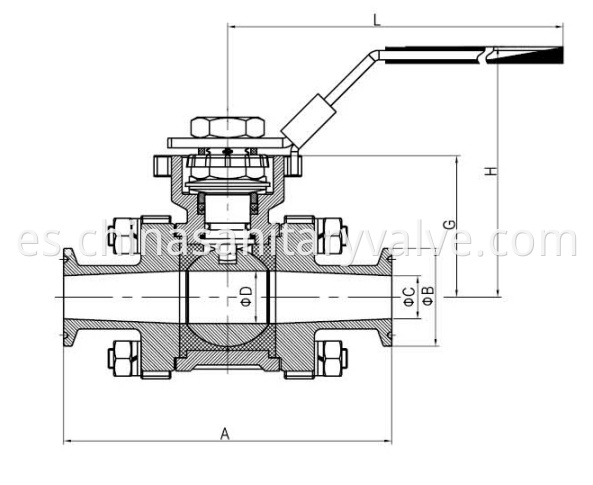 Sanitary Two Way Ball Valve Ferruled Mounting Pad